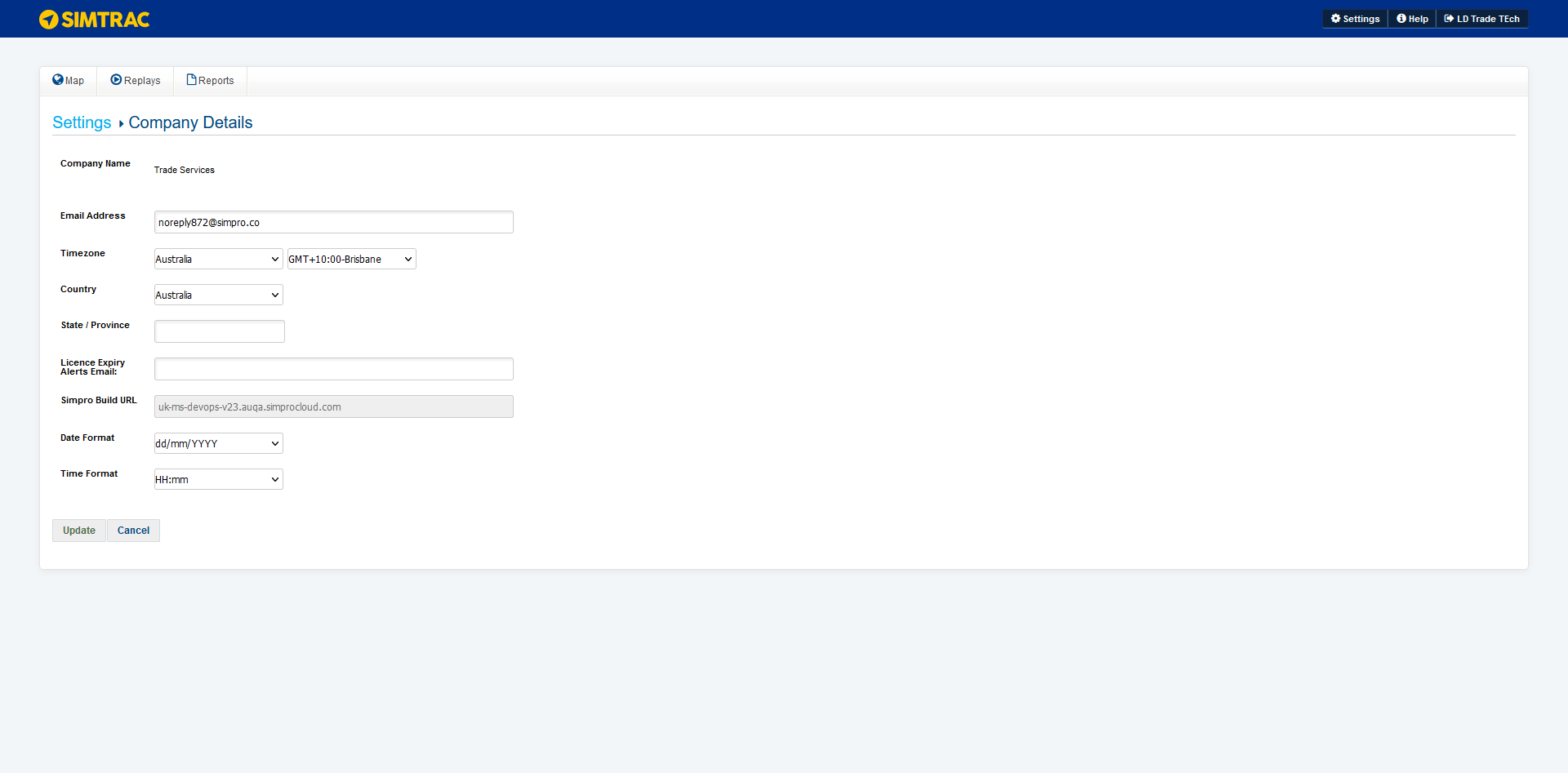 A screenshot of the Company Details page.